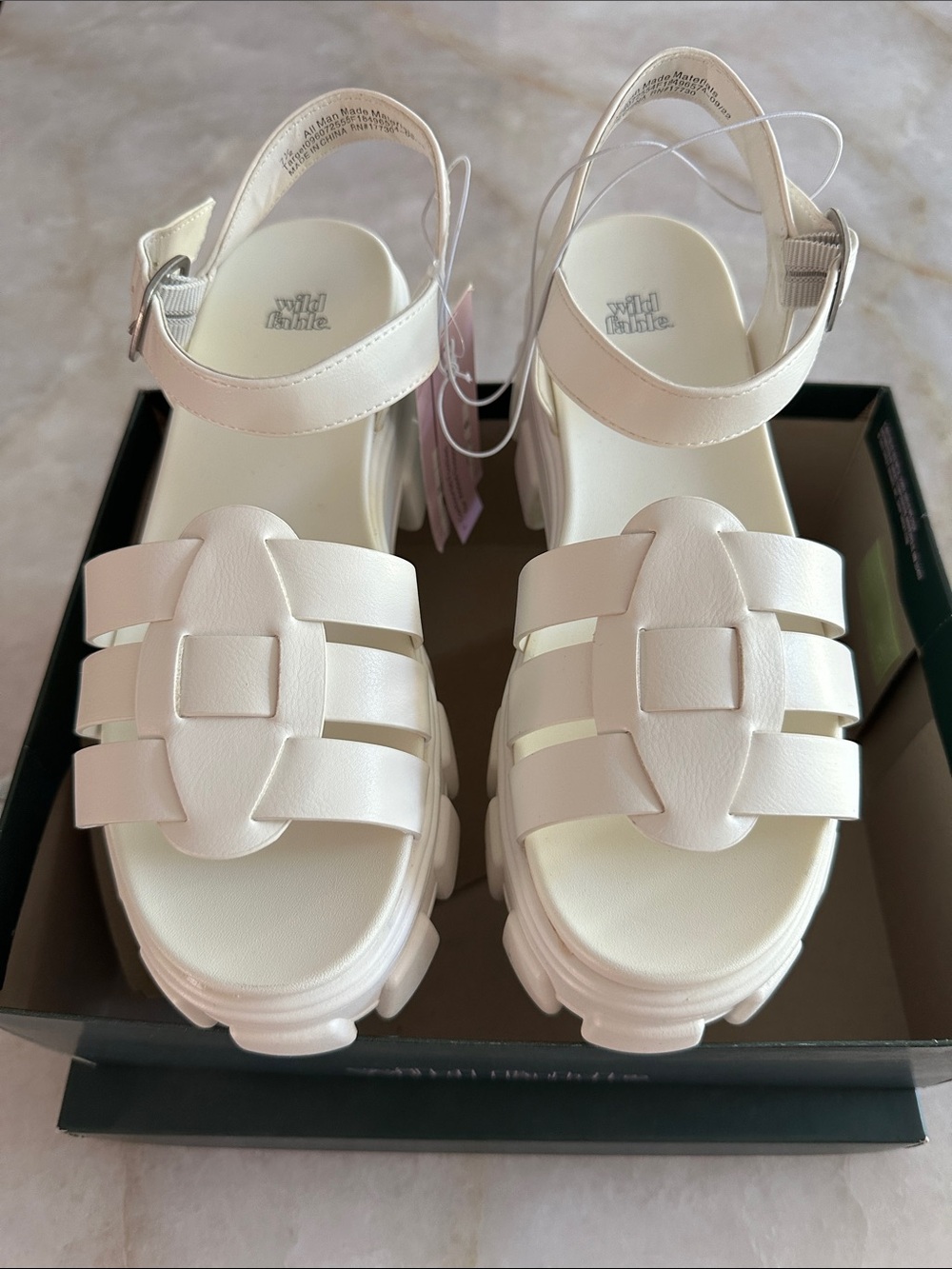 wild fable White Chunky-Strap Platform Sandals with Ankle Buckle